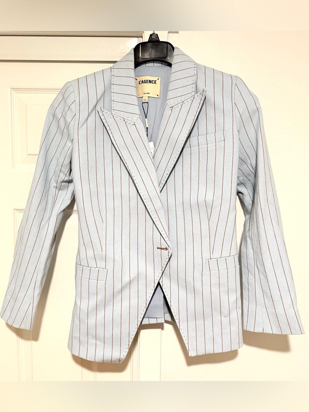 Lagence Kyomi Double Breasted Blazer Pinstripe Jacket in Light Blue Sz 2 NWT